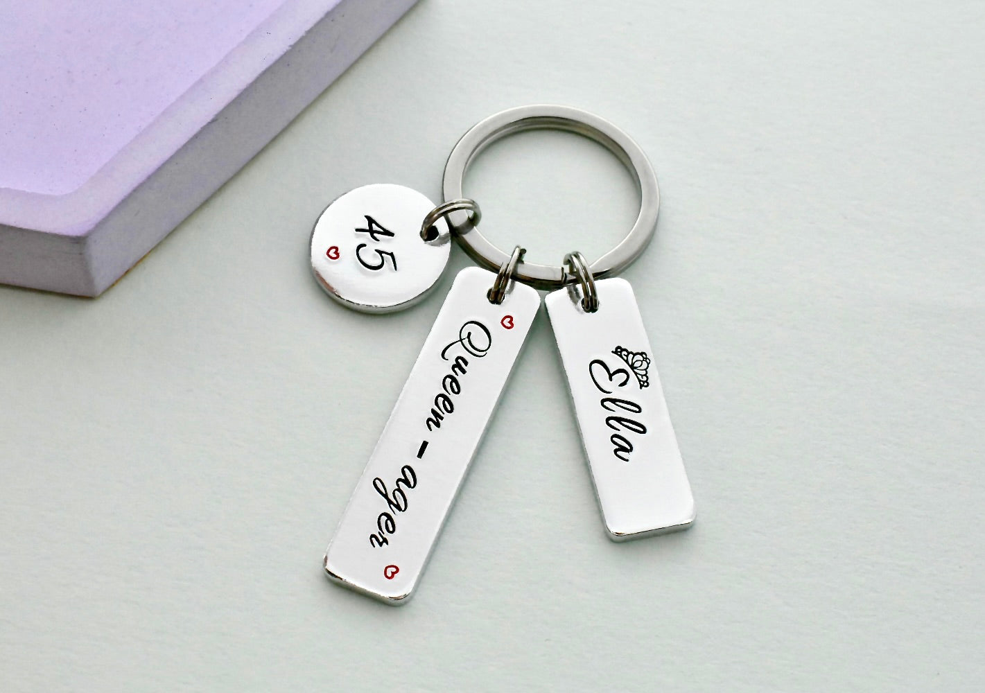 Personalised Birthday Keyring for Women • Queen-ager Gift • Custom Name & Age • Handmade in UK • Middle-Age Birthday Idea
