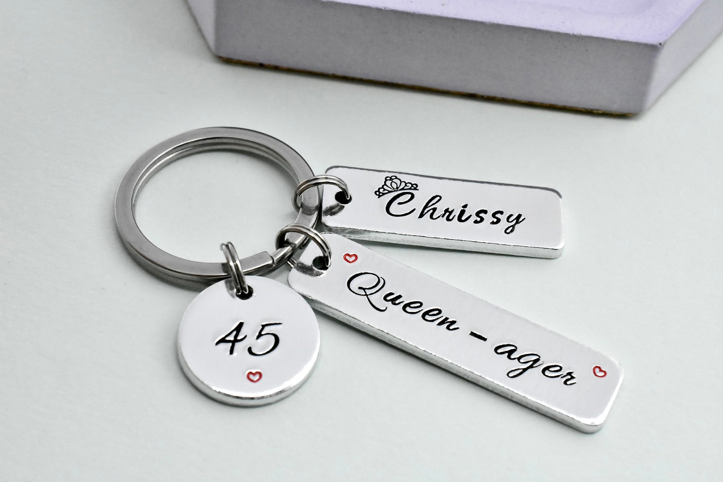 Personalised Birthday Keyring for Women • Queen-ager Gift • Custom Name & Age • Handmade in UK • Middle-Age Birthday Idea