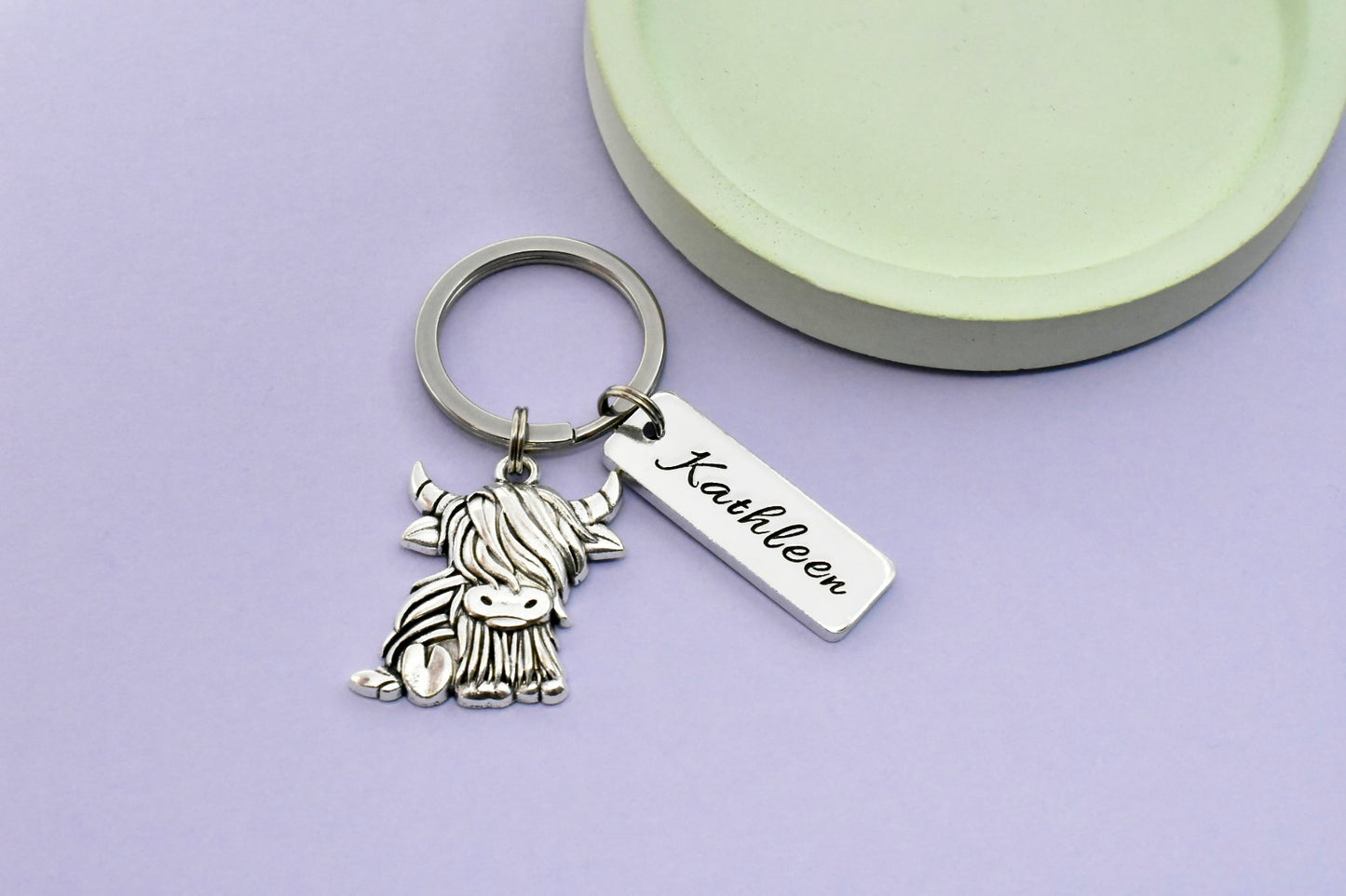 Personalised Highland Cow Keyring | Scottish Gift with Name | Heilan Coo