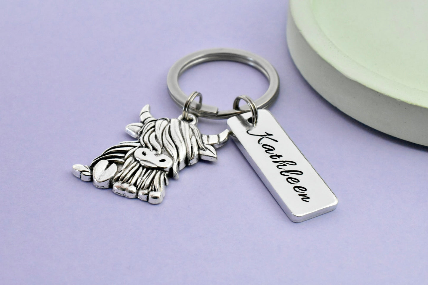 Personalised Highland Cow Keyring | Scottish Gift with Name | Heilan Coo