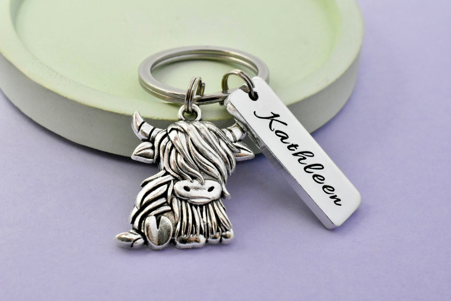 Personalised Highland Cow Keyring | Scottish Gift with Name | Heilan Coo