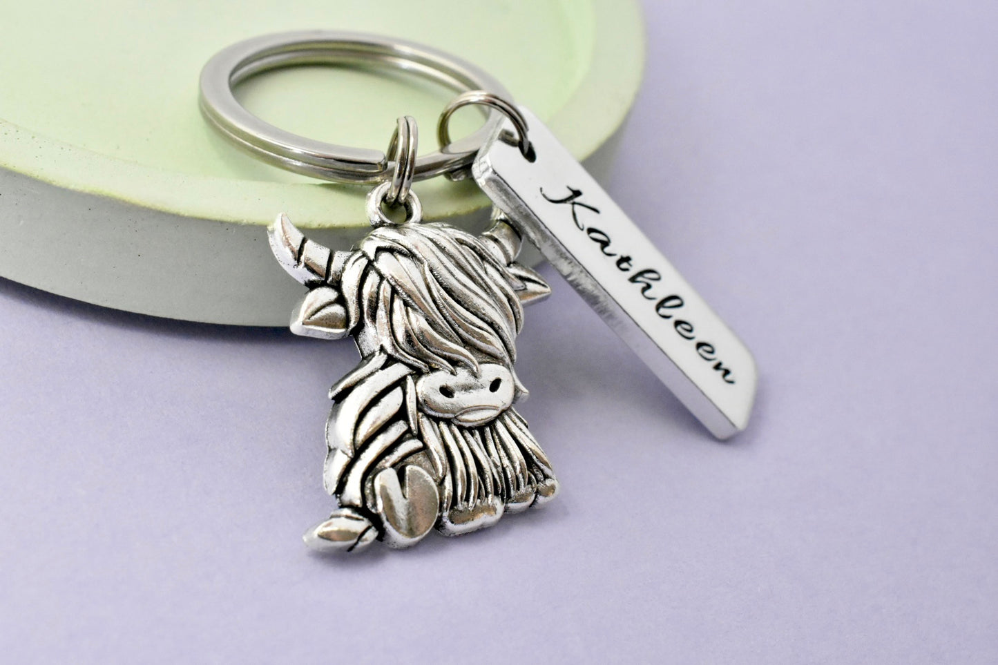 Personalised Highland Cow Keyring | Scottish Gift with Name | Heilan Coo