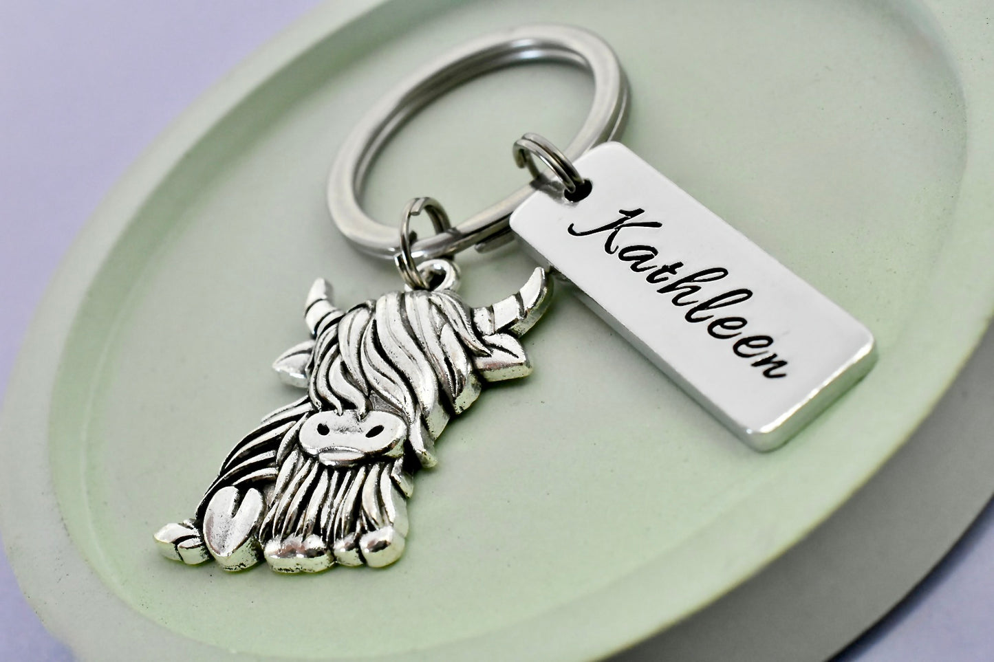 Personalised Highland Cow Keyring | Scottish Gift with Name | Heilan Coo