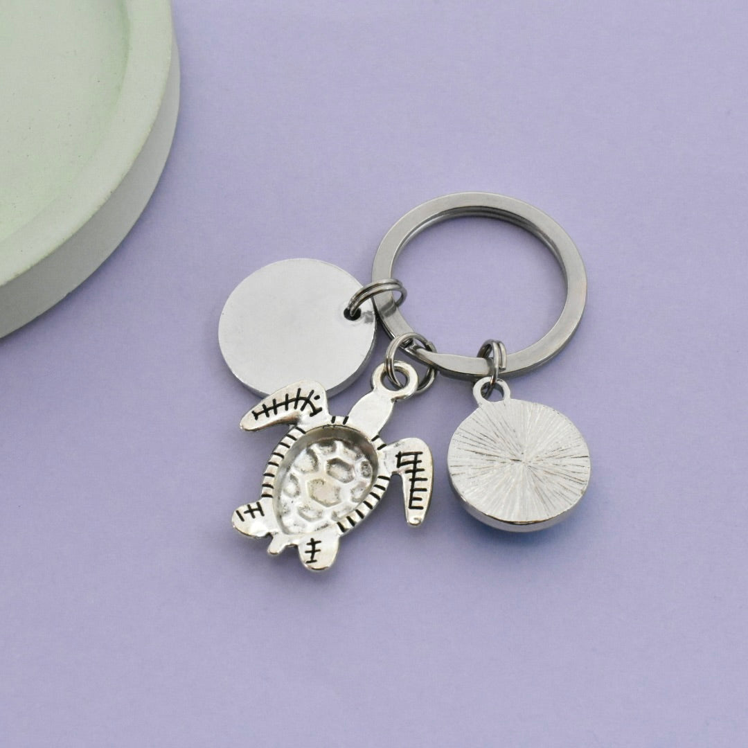 Personalised Turtle Keyring with Turquoise Charm | Custom Name Gift
