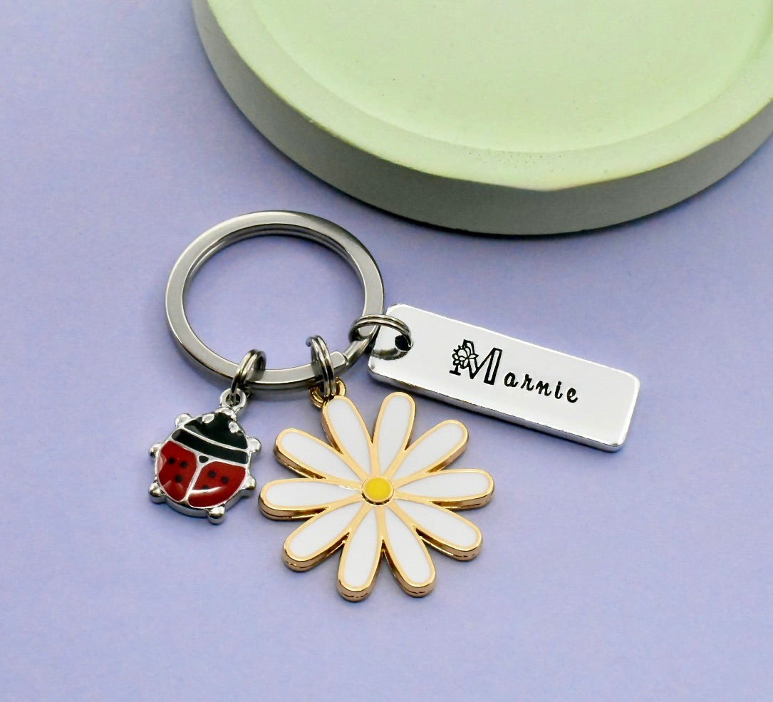 Personalised Daisy and Ladybird Keyring