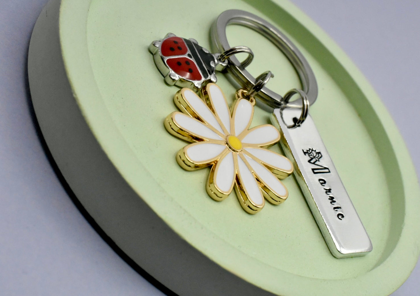 Personalised Daisy and Ladybird Keyring