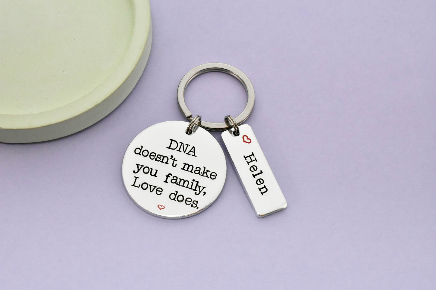 Personalised DNA Doesn't Make You Family, Love Does Keyring | Chosen Family Gift