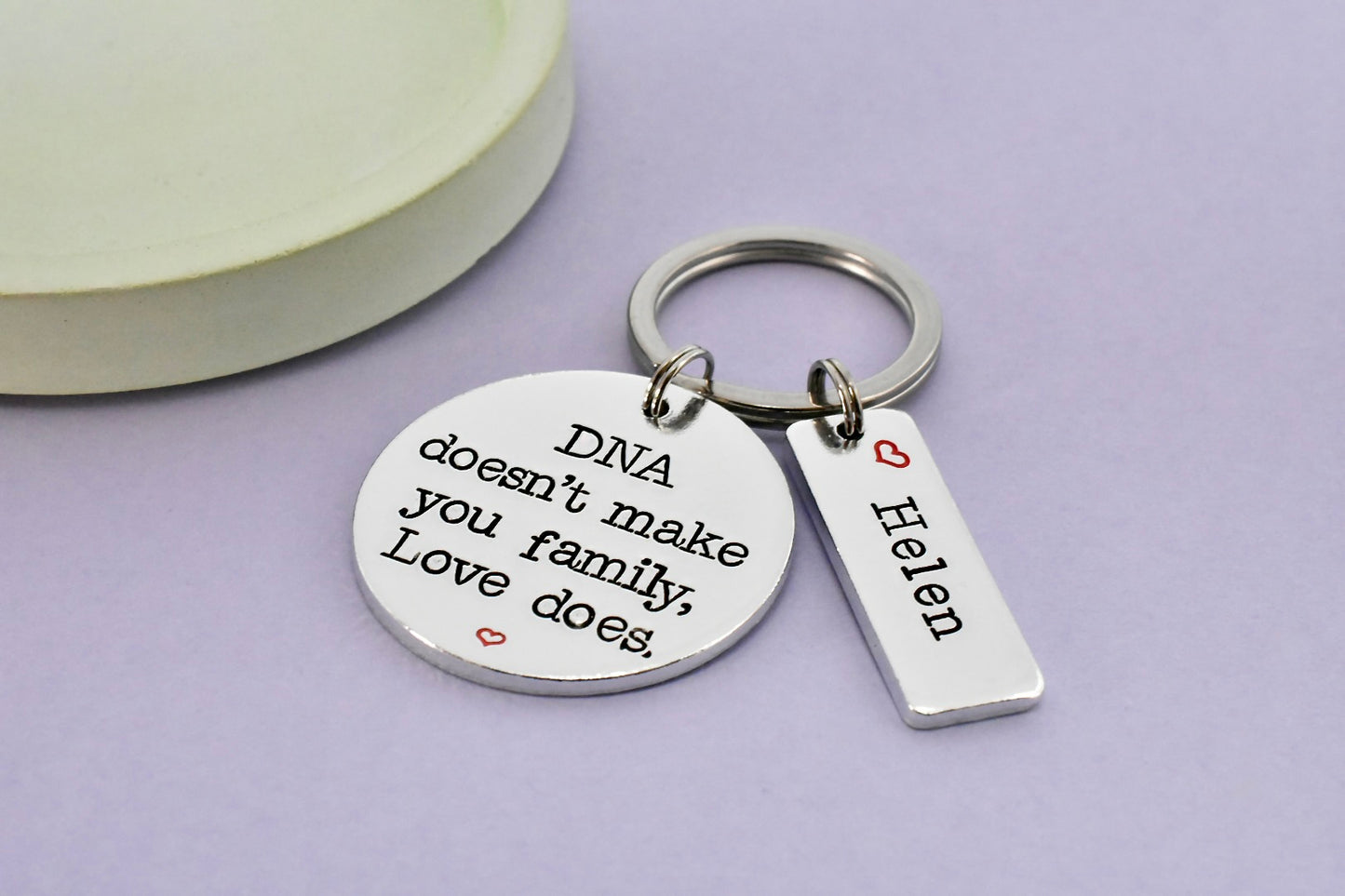 Personalised DNA Doesn't Make You Family, Love Does Keyring | Chosen Family Gift