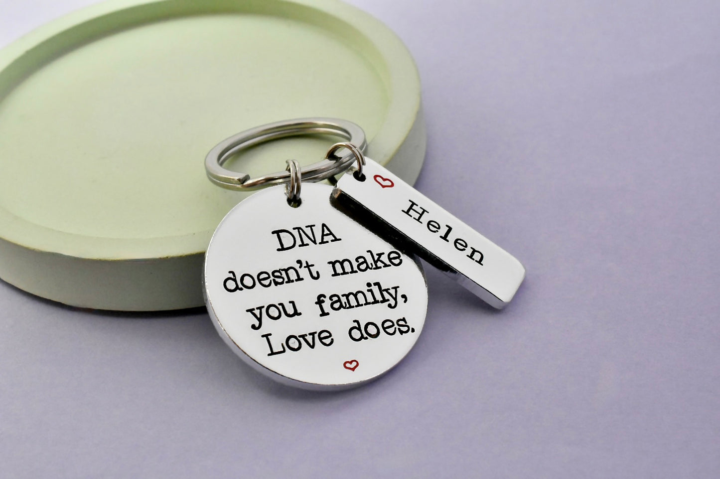 Personalised DNA Doesn't Make You Family, Love Does Keyring | Chosen Family Gift