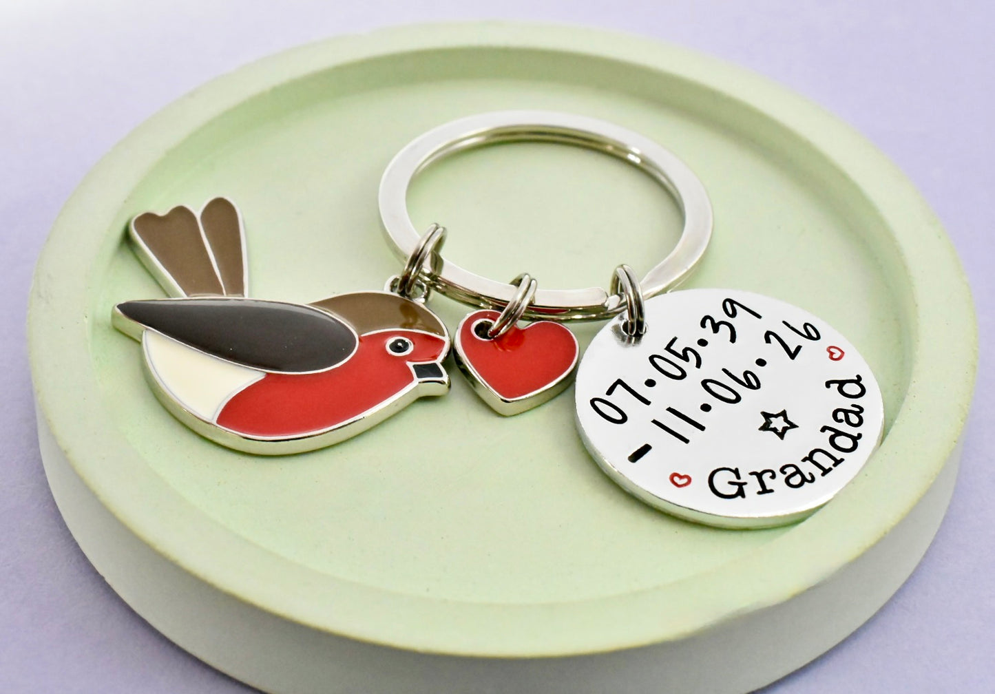 Personalised Robin Memorial Keyring with Dates | Bereavement Gift