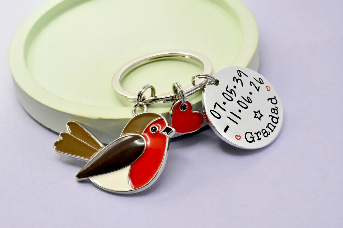 Personalised Robin Memorial Keyring with Dates | Bereavement Gift