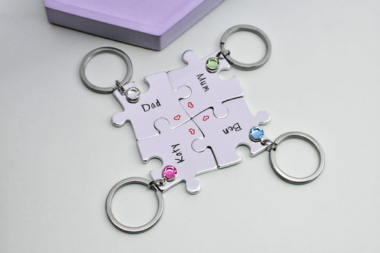 Interlocking Family Puzzle Piece Keyring Set  • Personalised Friendship Group • Jigsaw Set For Couple/Best Friends • Mother's Day Gift