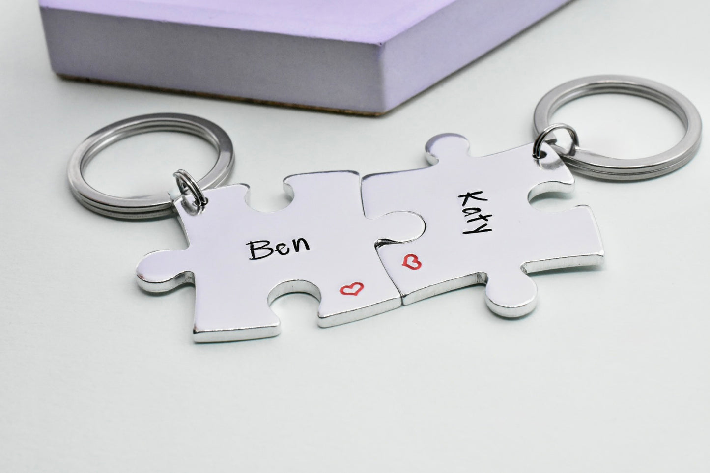 Custom Interlocking Puzzle Keyring Set - Personalised Names, Couple's Gift for Boyfriend, Girlfriend, Partner, Husband, Wife, Best friend