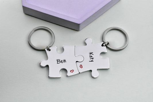 Custom Interlocking Puzzle Keyring Set - Personalised Names, Couple's Gift for Boyfriend, Girlfriend, Partner, Husband, Wife, Best friend