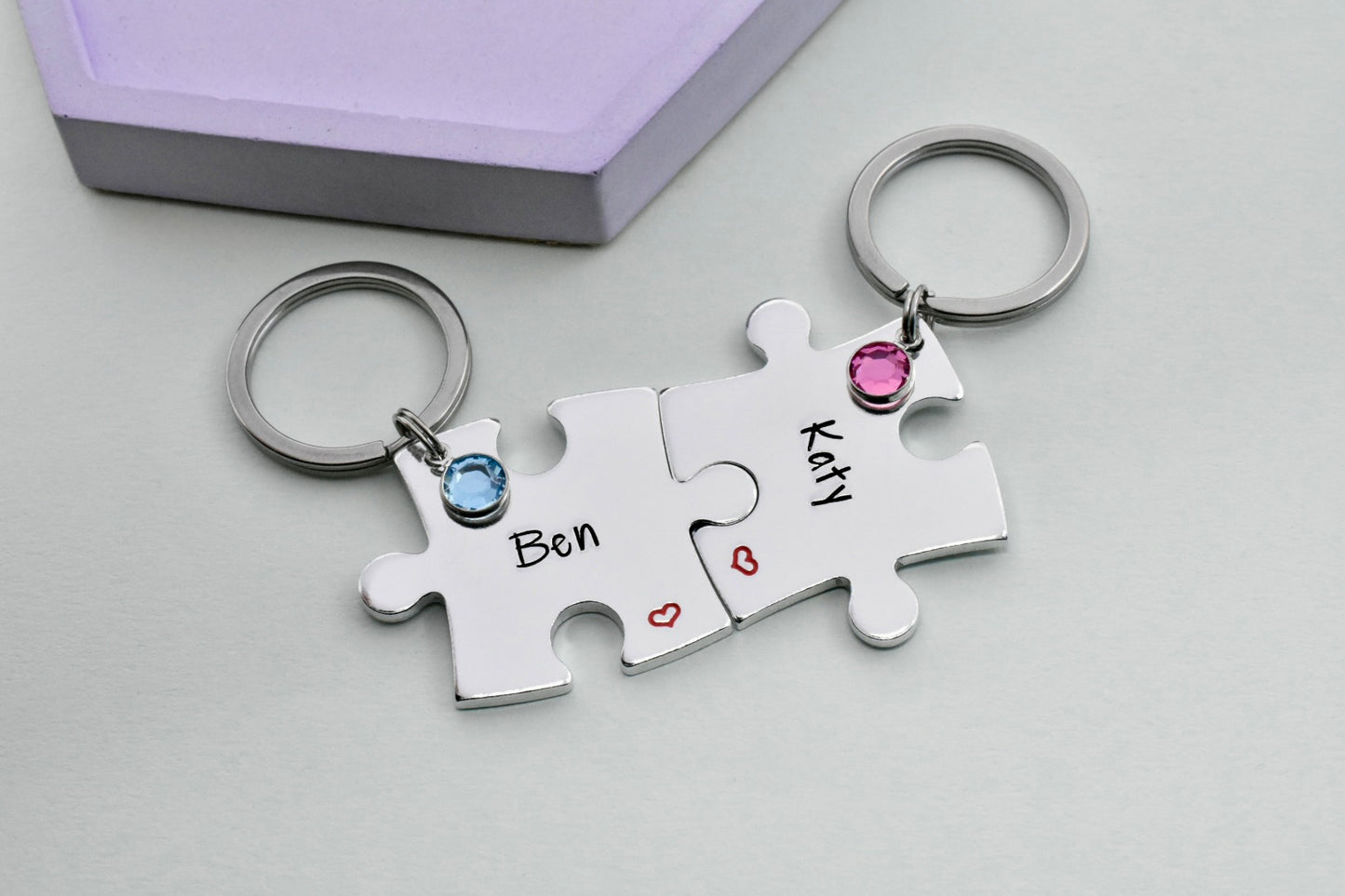 Custom Interlocking Puzzle Keyring Set - Personalised Names, Couple's Gift for Boyfriend, Girlfriend, Partner, Husband, Wife, Best friend