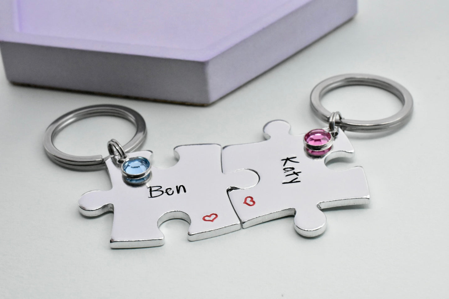 Custom Interlocking Puzzle Keyring Set - Personalised Names, Couple's Gift for Boyfriend, Girlfriend, Partner, Husband, Wife, Best friend