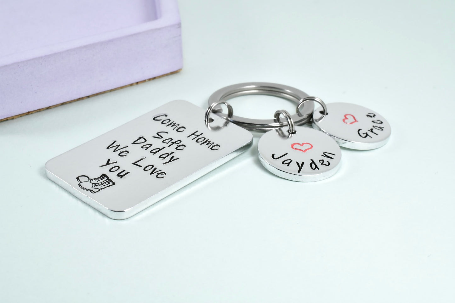 Come Home Safe Daddy Keyring • We Love You Keychain • Military Parent Gift • Army Dad • Navy/RAF Mum • Armed Forces Parent • Deployment Gift