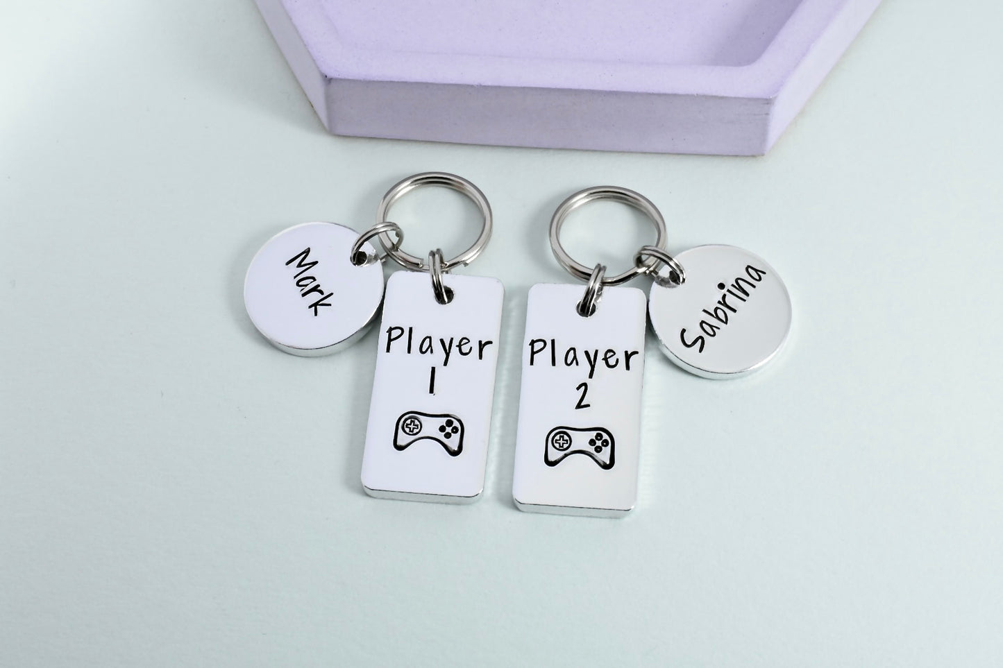 Personalised Gaming Keyrings • Set of 2 • Couple Key Ring or Friendship Gift • Player 1 • Player 2 • Game Controller Keyring • Gaming Couple