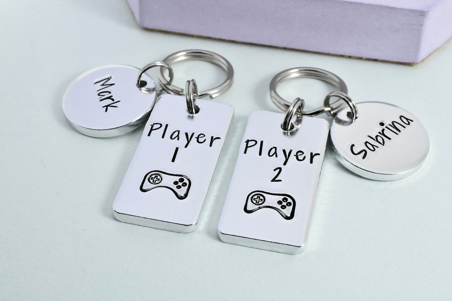 Personalised Gaming Keyrings • Set of 2 • Couple Key Ring or Friendship Gift • Player 1 • Player 2 • Game Controller Keyring • Gaming Couple