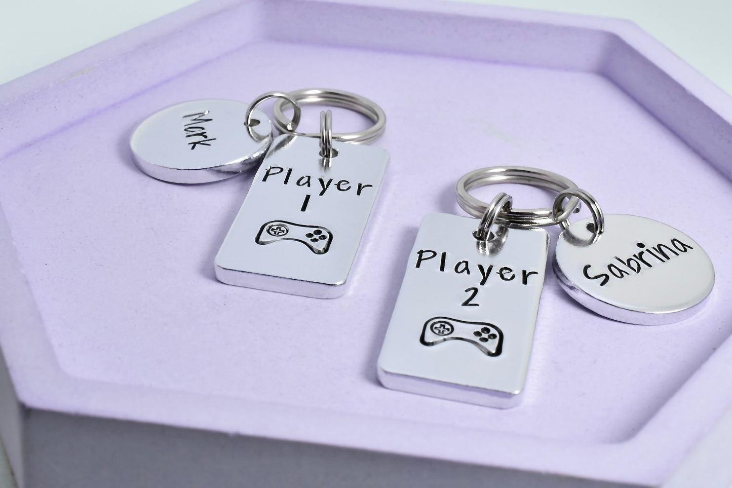 Personalised Gaming Keyrings • Set of 2 • Couple Key Ring or Friendship Gift • Player 1 • Player 2 • Game Controller Keyring • Gaming Couple