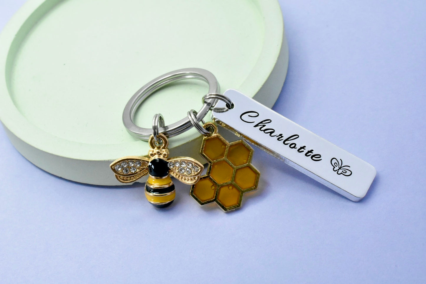 Personalised Bee Keyring • Custom Name • Nature Lover Keychain • Beekeeper Gift