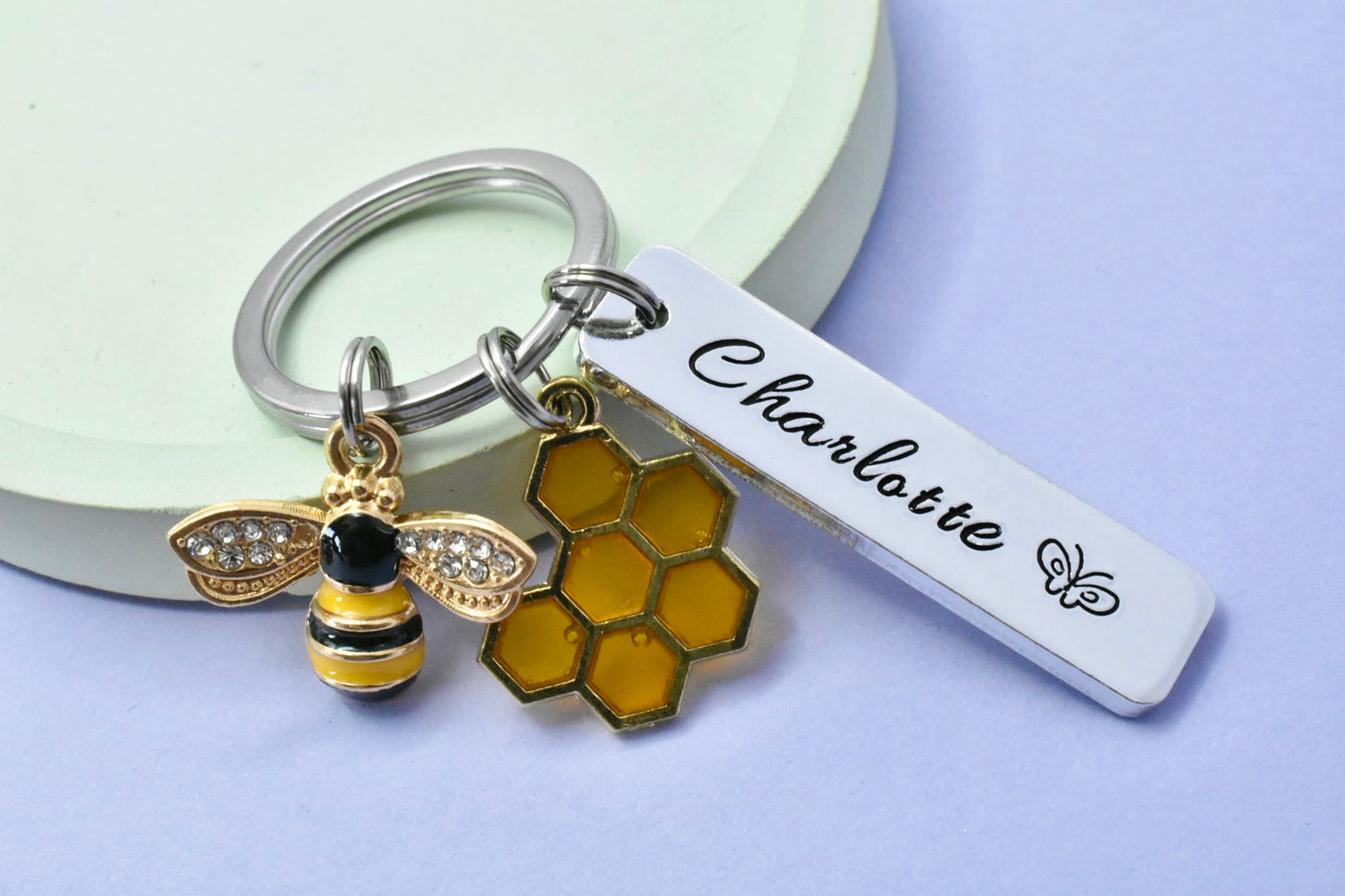 Personalised Bee Keyring • Custom Name • Nature Lover Keychain • Beekeeper Gift
