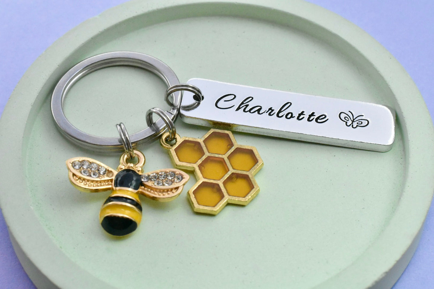Personalised Bee Keyring • Custom Name • Nature Lover Keychain • Beekeeper Gift