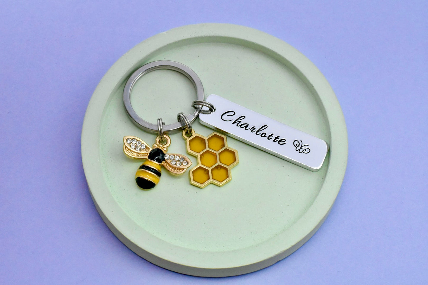 Personalised Bee Keyring • Custom Name • Nature Lover Keychain • Beekeeper Gift