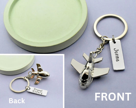 Personalised Travel Safely Aeroplane Keyring