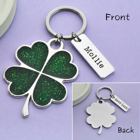 Personalised Good Luck Four Leaf Clover Keyring