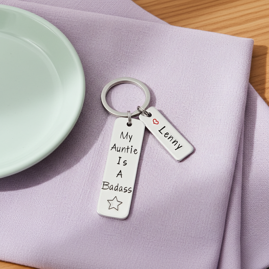 Personalised "My Auntie Is A Badass" Keyring • Custom Name • Cool Auntie Gift • Uncle Gift • Strong Aunty Gift • Fun Keyring