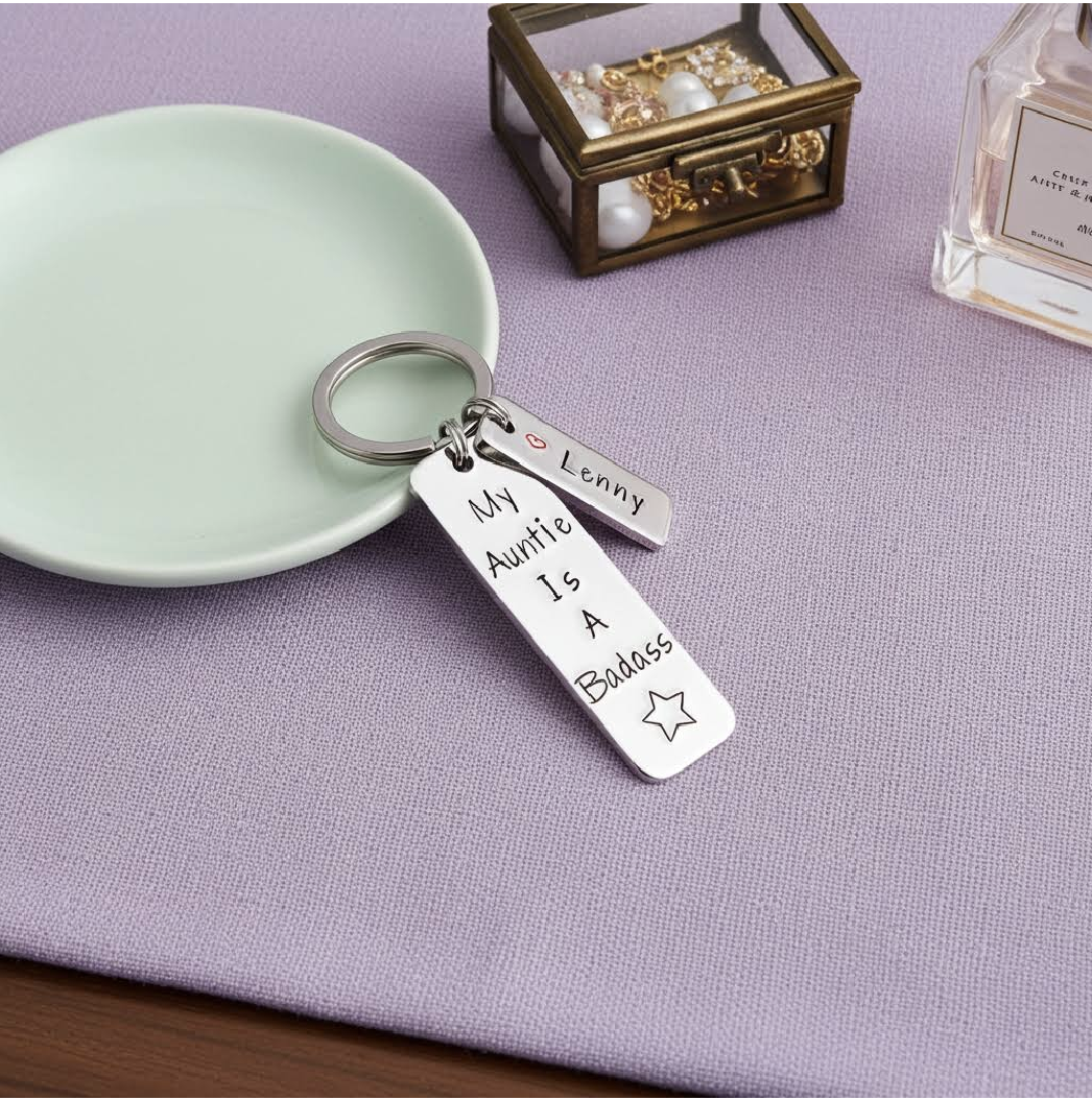 Personalised "My Auntie Is A Badass" Keyring • Custom Name • Cool Auntie Gift • Uncle Gift • Strong Aunty Gift • Fun Keyring