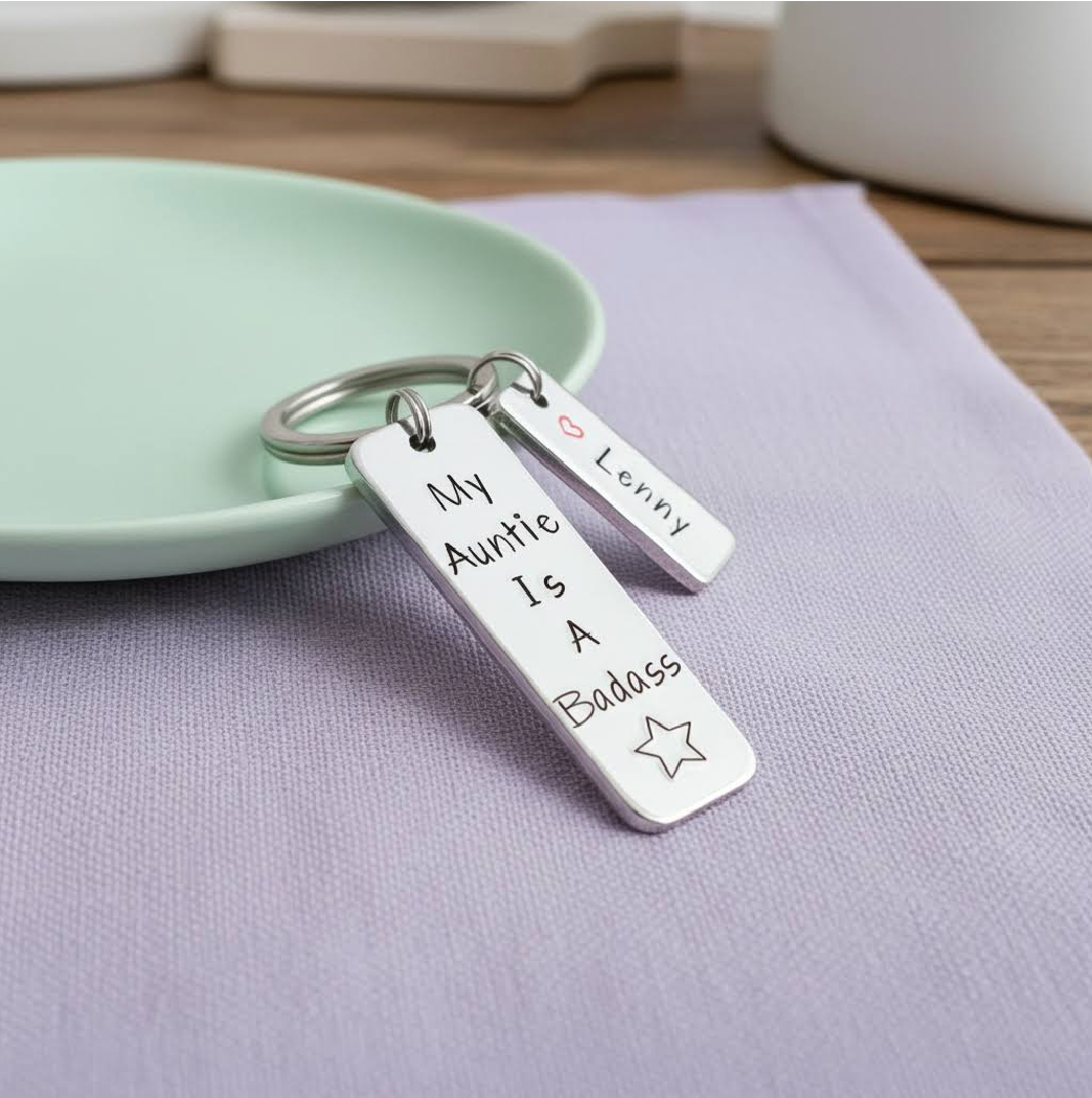 Personalised "My Auntie Is A Badass" Keyring • Custom Name • Cool Auntie Gift • Uncle Gift • Strong Aunty Gift • Fun Keyring