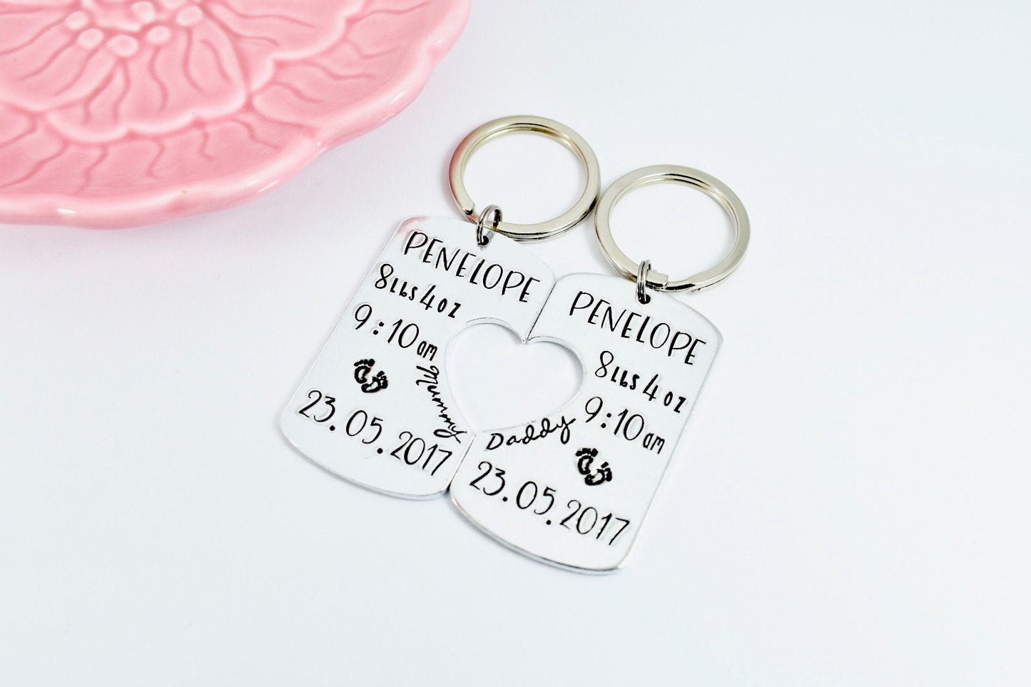 Personalised New Baby Keyring Set For Mummy And Daddy • Baby's Birth Details Keepsake • For New Parent Or Grandparent • Any Name