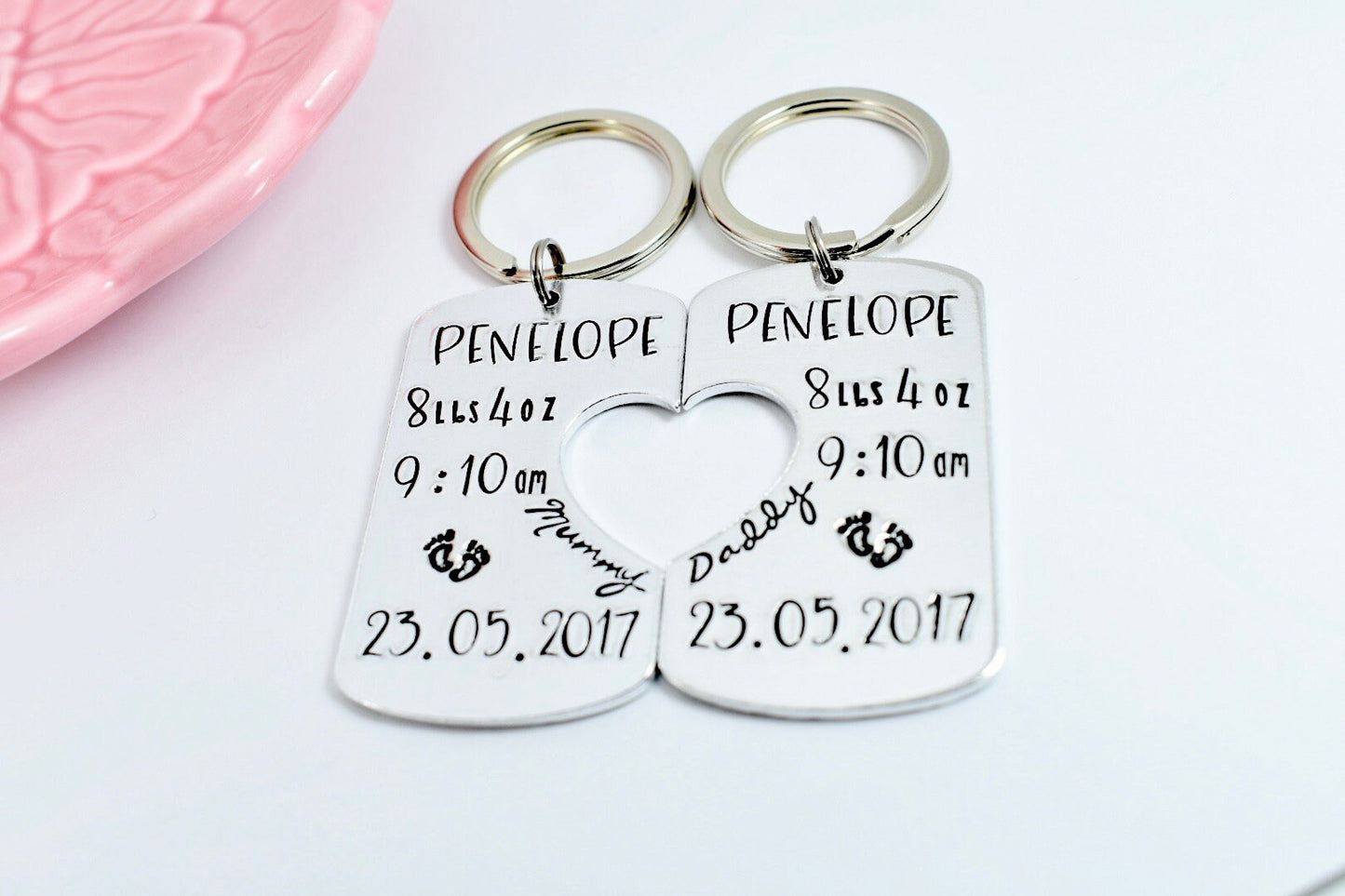Personalised New Baby Keyring Set For Mummy And Daddy • Baby's Birth Details Keepsake • For New Parent Or Grandparent • Any Name