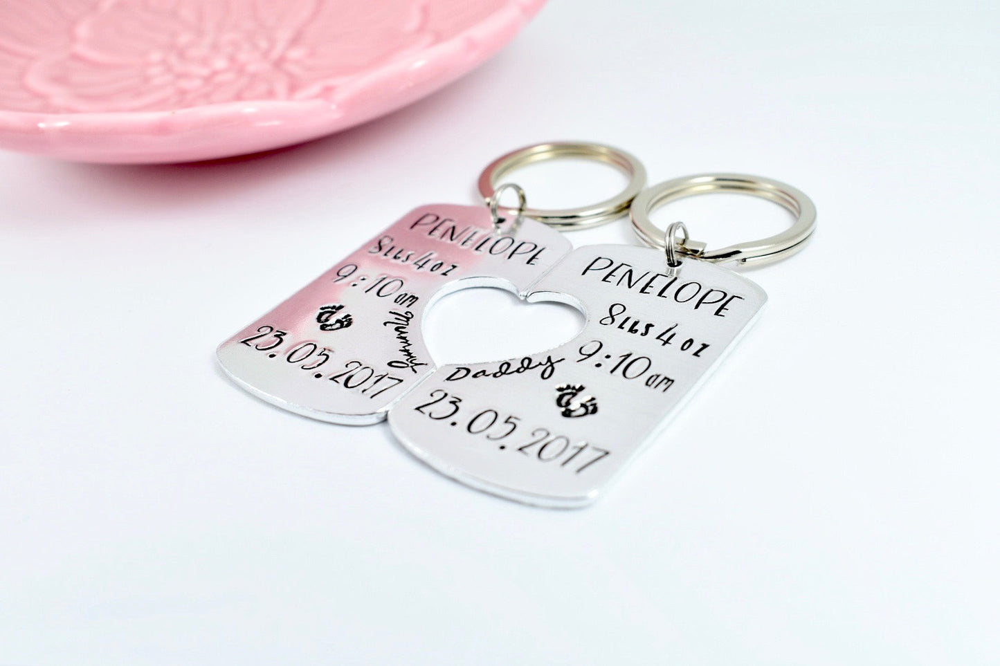 Personalised New Baby Keyring Set For Mummy And Daddy • Baby's Birth Details Keepsake • For New Parent Or Grandparent • Any Name