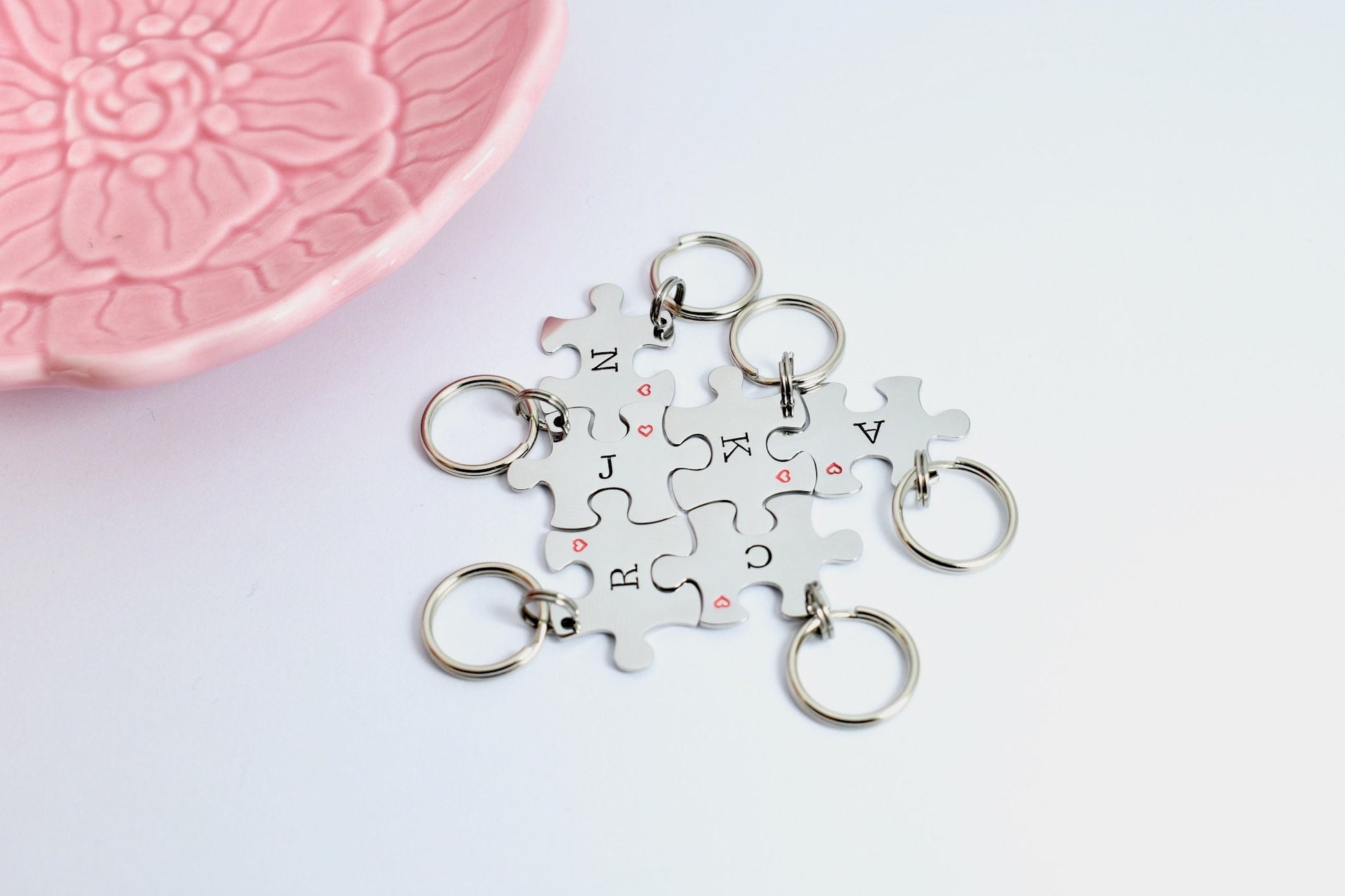 Personalised MINI Puzzle Piece Keyrings • Couple Key Ring Set