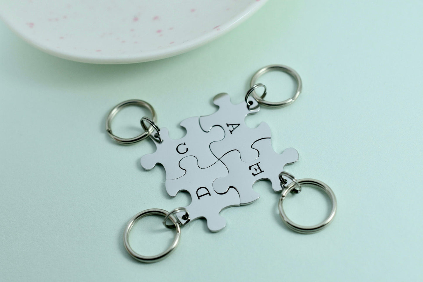 Personalised MINI Puzzle Piece Keyrings • Couple Key Ring Set • Friendship Gift • Valentines Gift • High Quality Shiny Steel Jigsaw