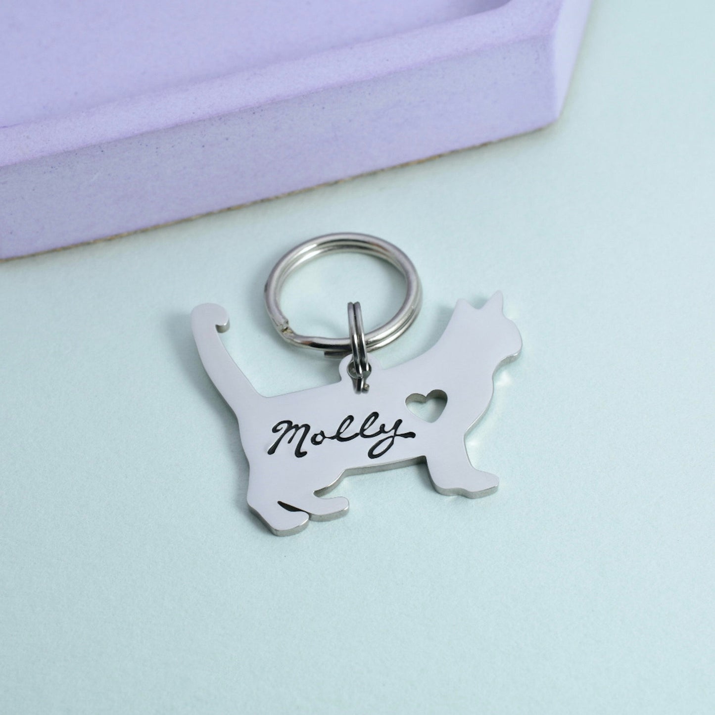 Personalised Cat Keyring For Pet Lover • Fur Baby Key Ring •  Cat Name Charm • Pet Remembrance Keepsake • Pet Owner Gift