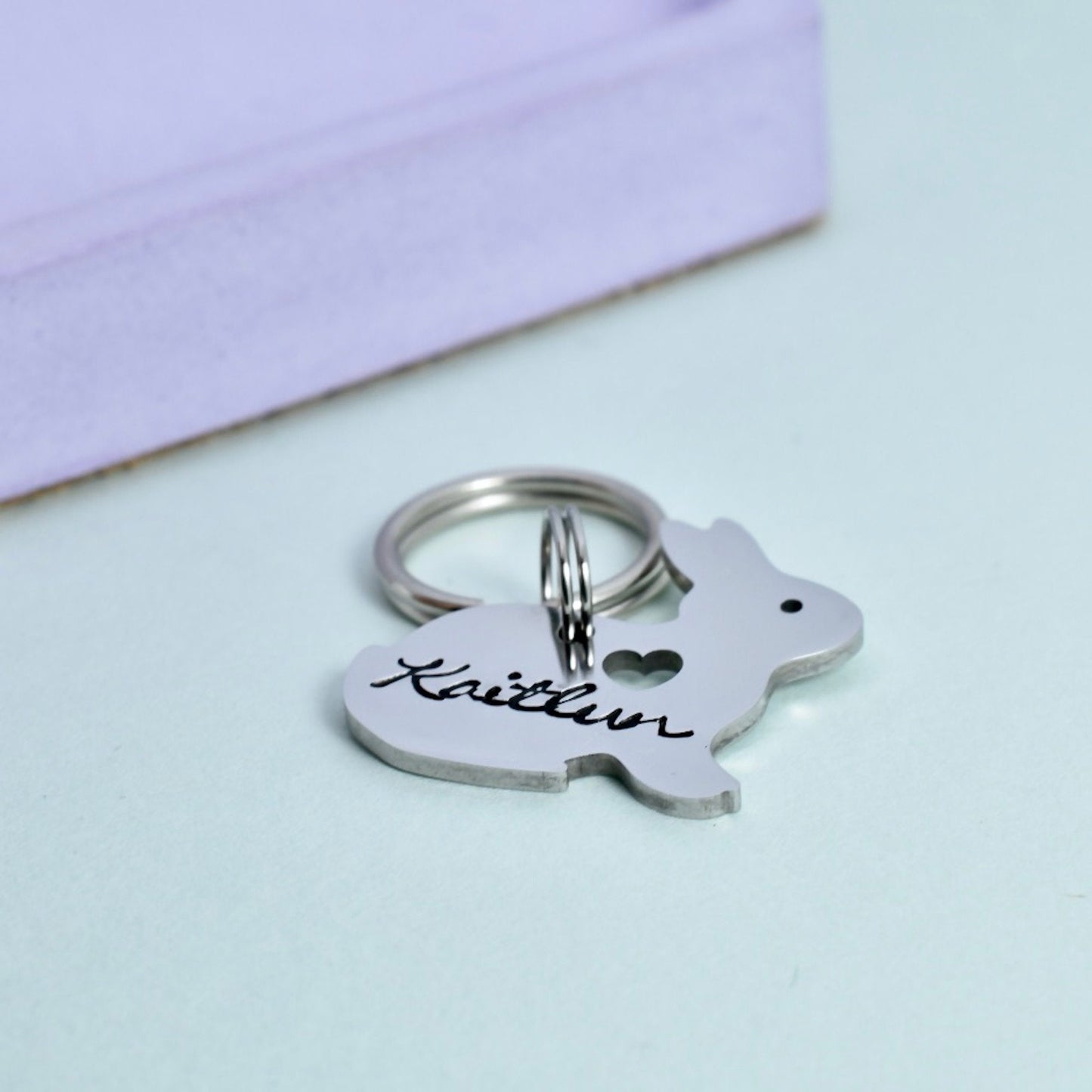 Small Rabbit Shaped Keyring • Personalised Bunny Charm • Pet Lover Key Ring • Pet Remembrance Keepsake • Pet Name • Rabbit Owner Gift