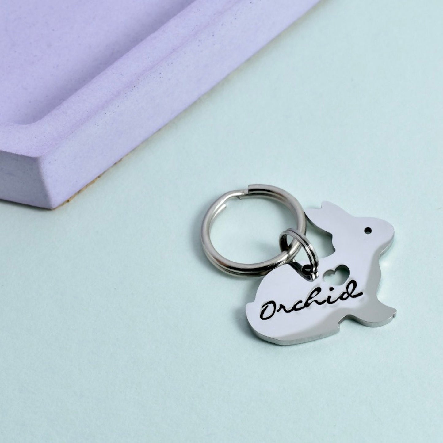 Small Rabbit Shaped Keyring • Personalised Bunny Charm • Pet Lover Key Ring • Pet Remembrance Keepsake • Pet Name • Rabbit Owner Gift
