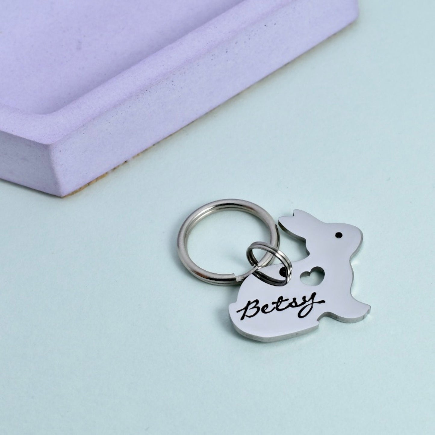 Small Rabbit Shaped Keyring • Personalised Bunny Charm • Pet Lover Key Ring • Pet Remembrance Keepsake • Pet Name • Rabbit Owner Gift