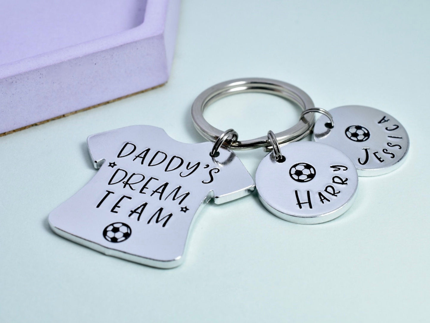 Daddy's Team Personalised Keyring With Children's Names • For A Football Loving Dad • Footy Fan Grandad • Dream Team • Any Name