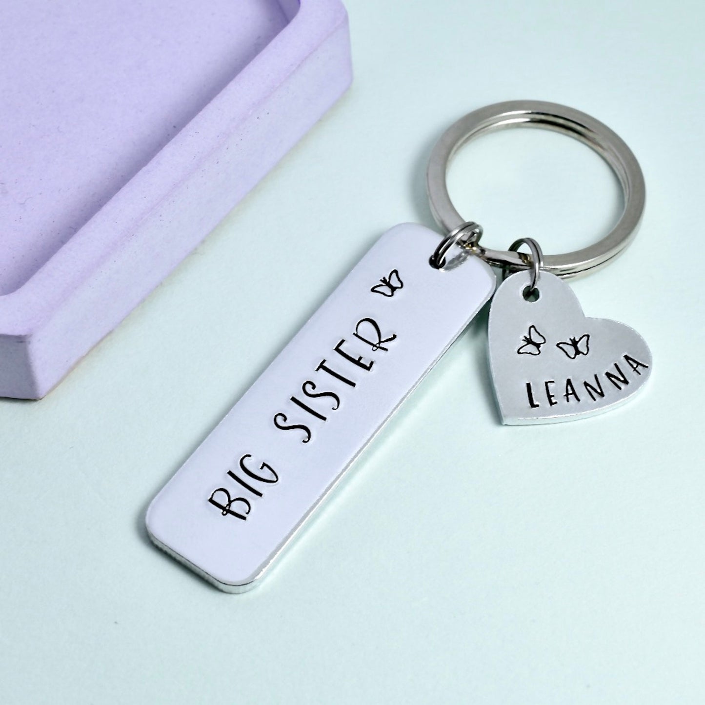 Personalised Sibling Key Rings • Sister Gift • Big, Middle and Little Sis Keyrings • With Birthstones • Family Present • Matching Keyrings