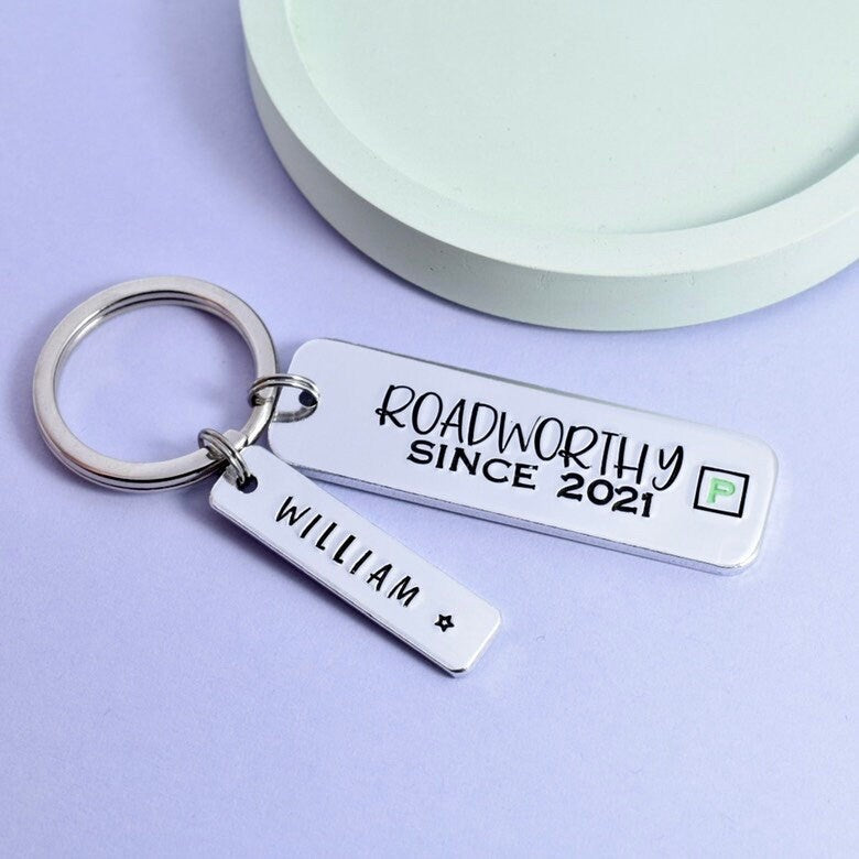 Personalised Keyring For New Driver • Roadworthy Since... • Just Passed Gift • Passed Driving Test Gift • New Car • UK