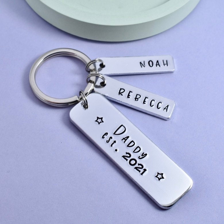 Personalised Daddy Keyring • 'Dad Est.' And Year • With Children's Names • New Parent Key Ring • For First Time Father • Mummy or Nanny Est.
