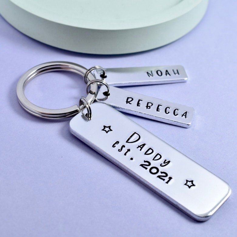 Personalised Daddy Keyring • 'Dad Est.' And Year • With Children's Names • New Parent Key Ring • For First Time Father • Mummy or Nanny Est.