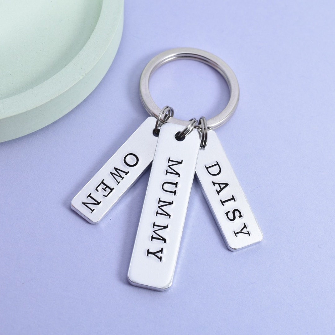 Personalised Keyring For Mummy • Key Ring With Children's Names • Gift For Daddy • Gift For Nana • Gift For Grandparent • Grandad