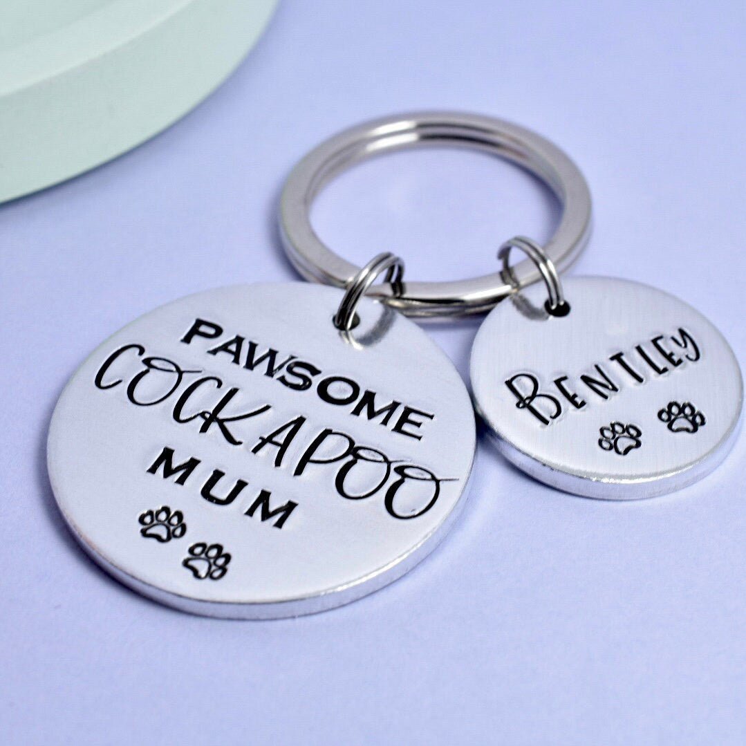 Pawsome Cockapoo Mum Keyring • Personalised Key Ring With Dogs Name • Variety of Dog Breeds To Choose From • Daschund • Frenchie • And More