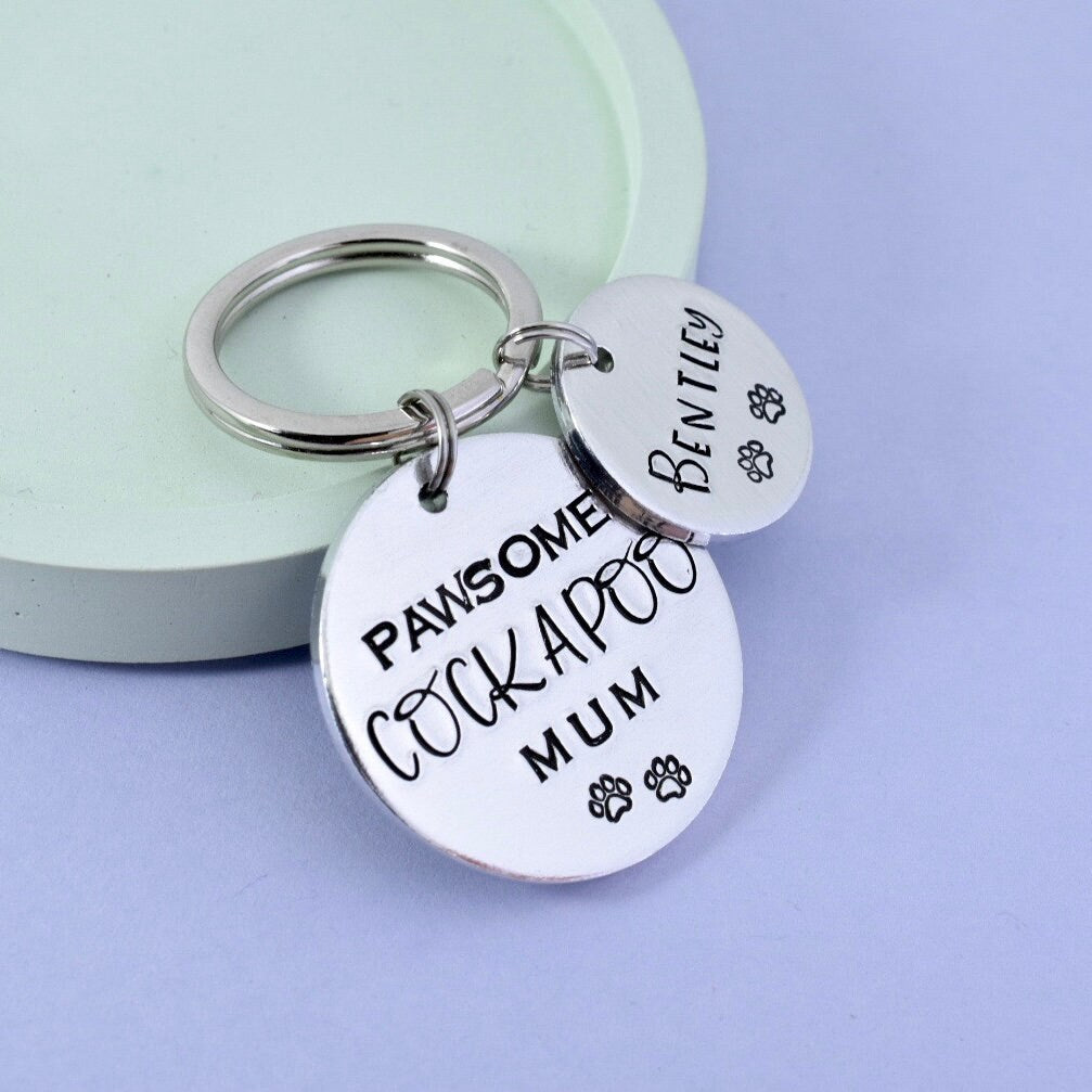 Pawsome Cockapoo Mum Keyring • Personalised Key Ring With Dogs Name • Variety of Dog Breeds To Choose From • Daschund • Frenchie • And More